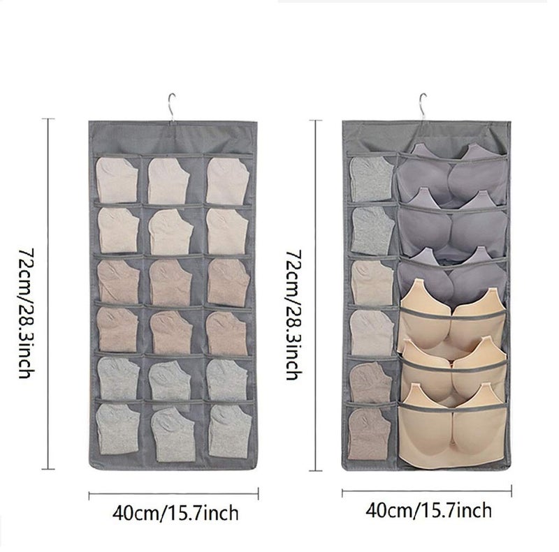 Newraturner Closet Hanging Organizer with Mesh Pockets & Rotating Metal Hanger,Dual Sided Wall Shelf Wardrobe Storage Bags,Oxford Cloth Space Saver Bag for Bra Underwear Underpants Socks (gray) - Image 3